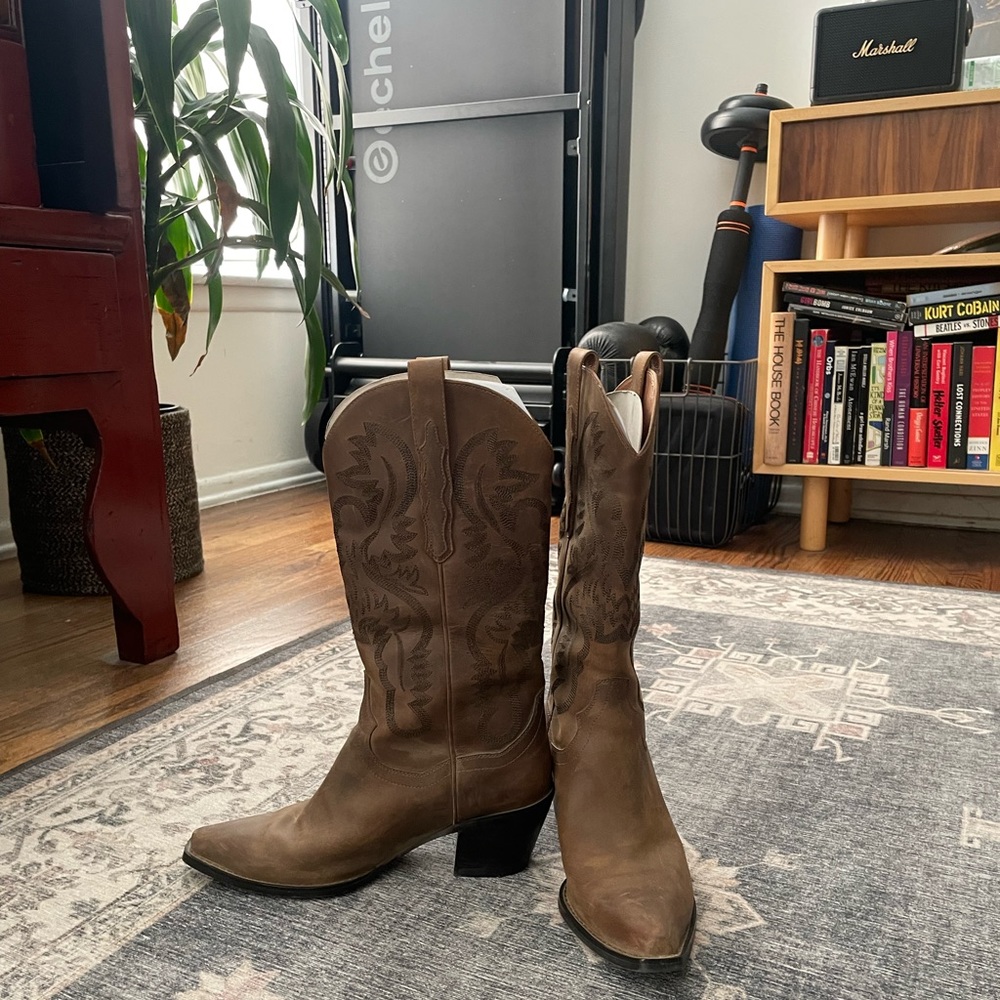 Jeffrey Campbell Dagget Western Cowboy Boots in Washed Brown